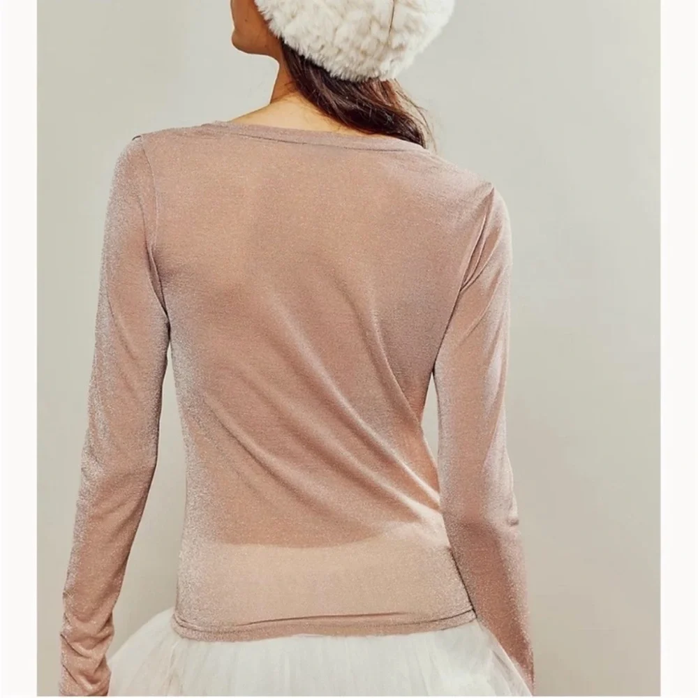 Free People Intimately Mesh So Well Layering Metallic Shimmer Top Medium